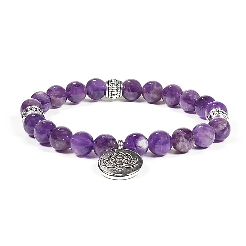 Amethyst Bracelet with Lotus Charm
